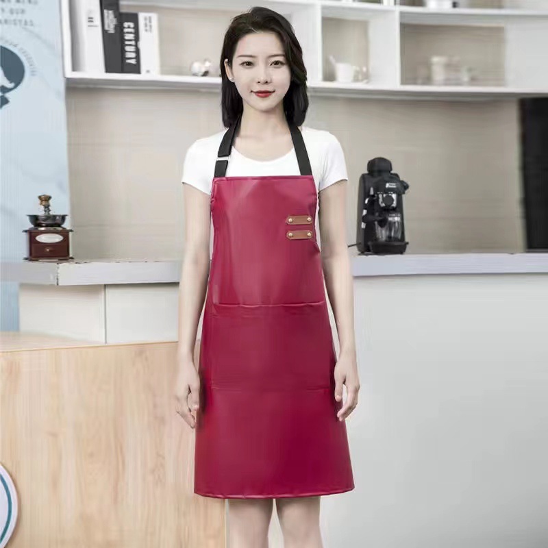 【LOVELY HOME】【 Chi Jia 】PU leather Adult waterproof and oil-proof apron for home kitchen cooking women Soft leather fashionable cover-up work clothes adjustable waistband Specification image
