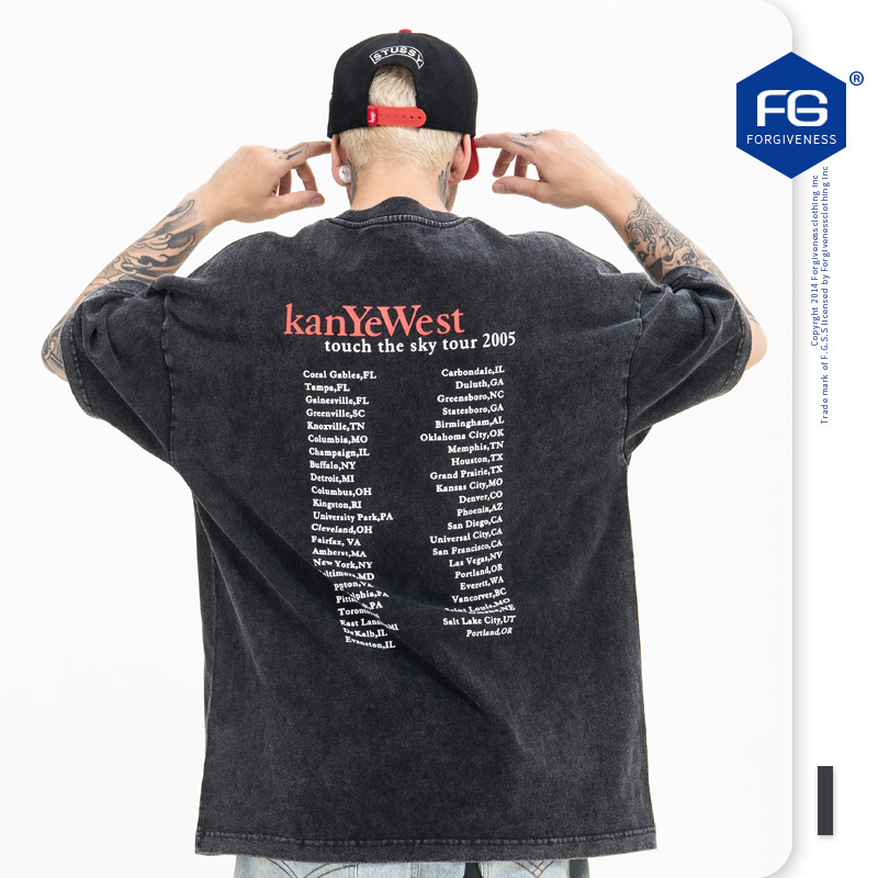 FG ملابس الرجال । 2024 ربيع وصيف المنتجات الجديدة أوروبا وأميركا المد الاوراق kanye يتحدثون مع الفقرة من المدارس في هذا الدب الطوابع وقمصان تي شيرت الرجال Application Scenario