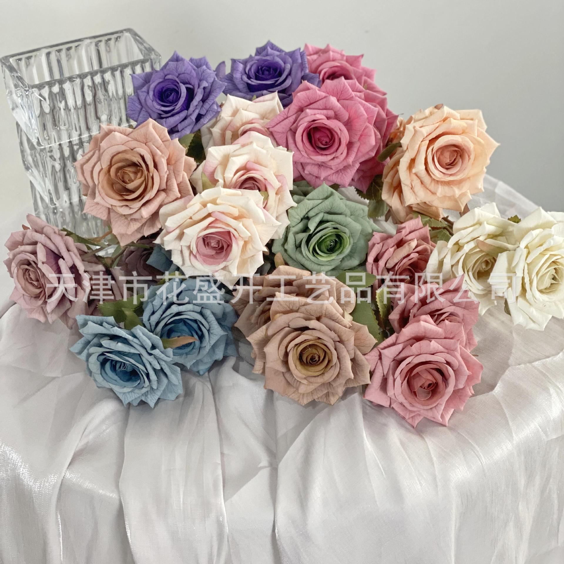 Net red 3 head cappuccino rose simulation flower senior wedding decoration home soft decoration hotel decoration cross-border