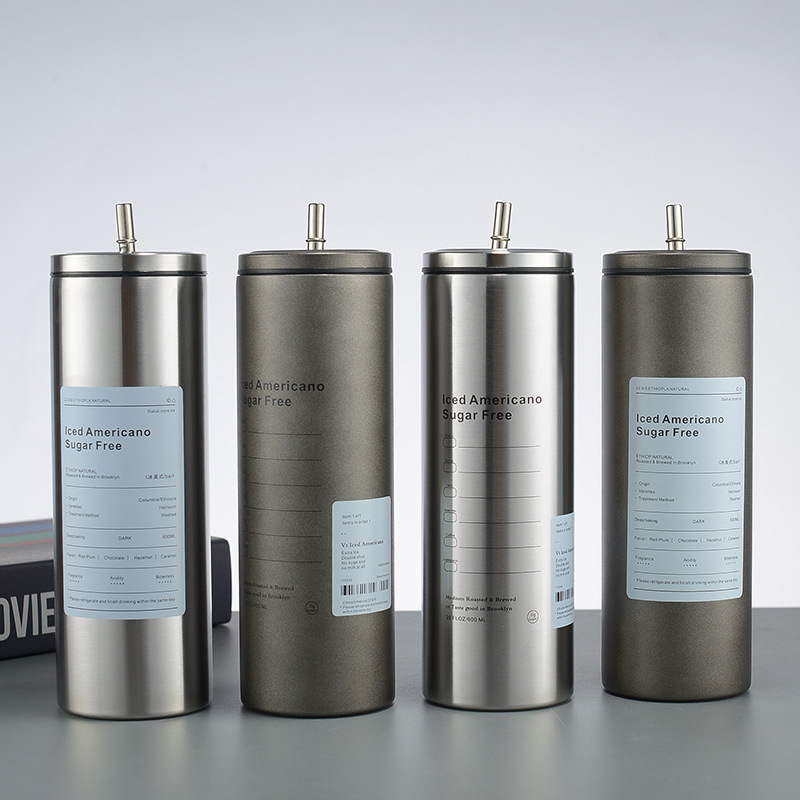 A new summer double-layer stainless steel straw cup with large capacity for heat and cold preservation, a casual gift coffee and car cup