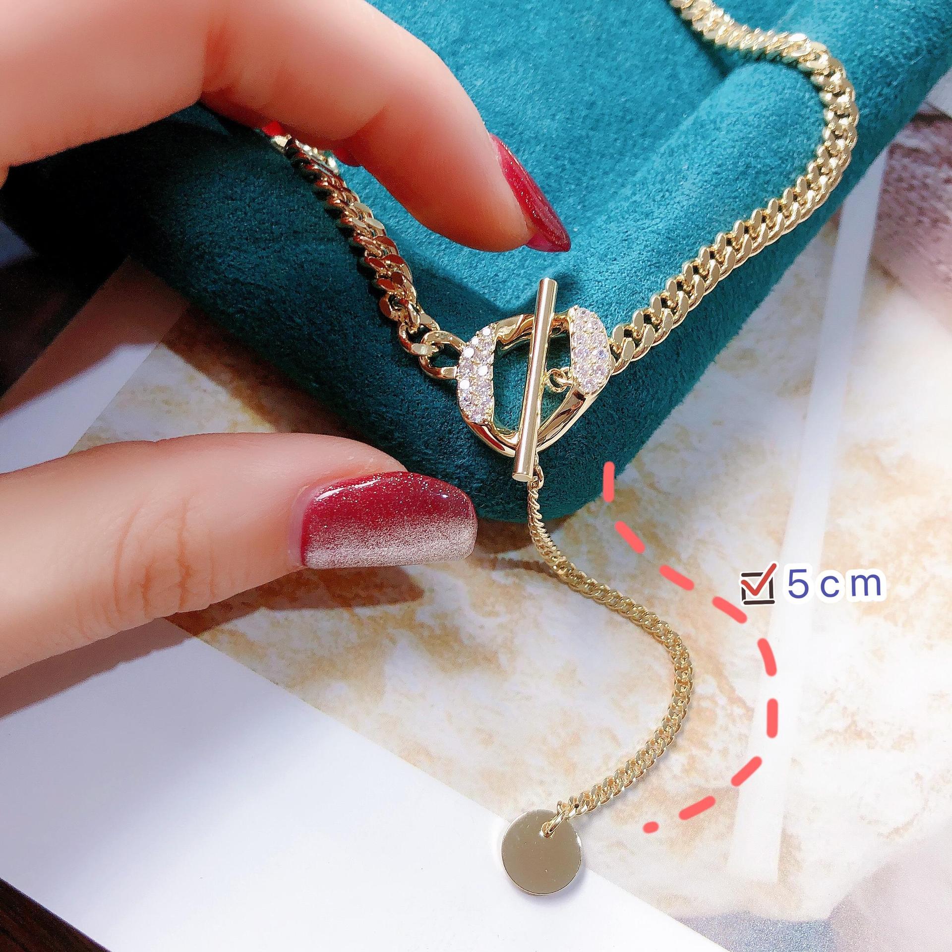 18K gold platinum ribbon, extended chain, micro-inlaid OT buckle necklace, bracelet, sweater chain, button, DIY handmade accessories Specification image