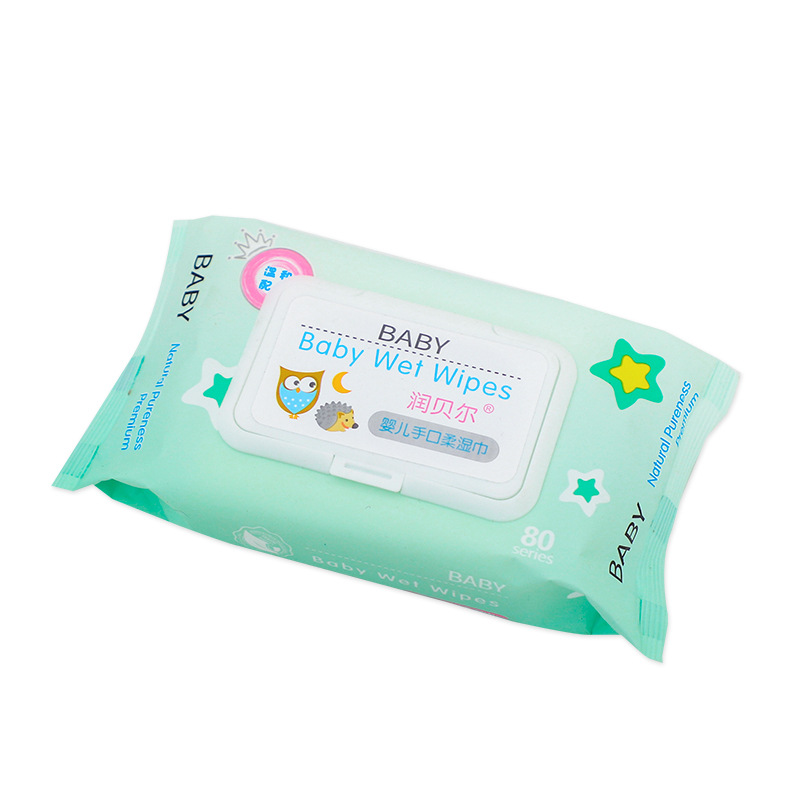 润贝尔婴儿手口湿巾80系列便携式带盖宝宝新生儿童湿纸巾家庭装详情图5
