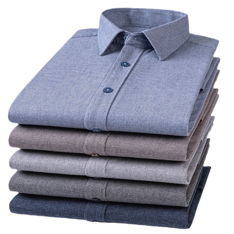 Spring and Autumn New pure cotton men's long-sleeved shirt, men's checked business casual frosted all-cotton shirt for men Item Picture