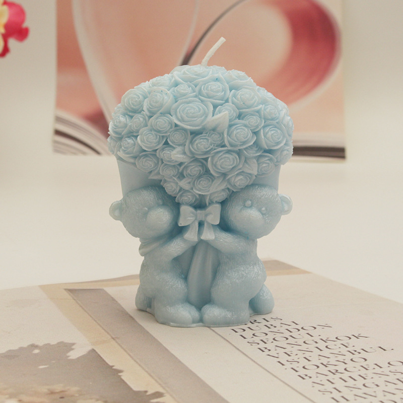 2024 Valentine's Day Scented Bear Candle Wedding Ceremony With Creative Love Rose Bouquet Soy Plant Candle Item Picture
