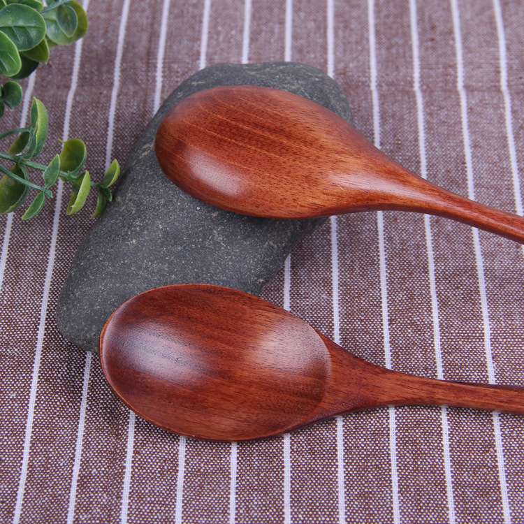 Wooden Spoon Long Handle Old Lacquer Juice Spoon Solid Wood Trumpet Coffee Spoon Japanese Zefeng Soup Spoon Baby Spoon Can Logo Specification drawing
