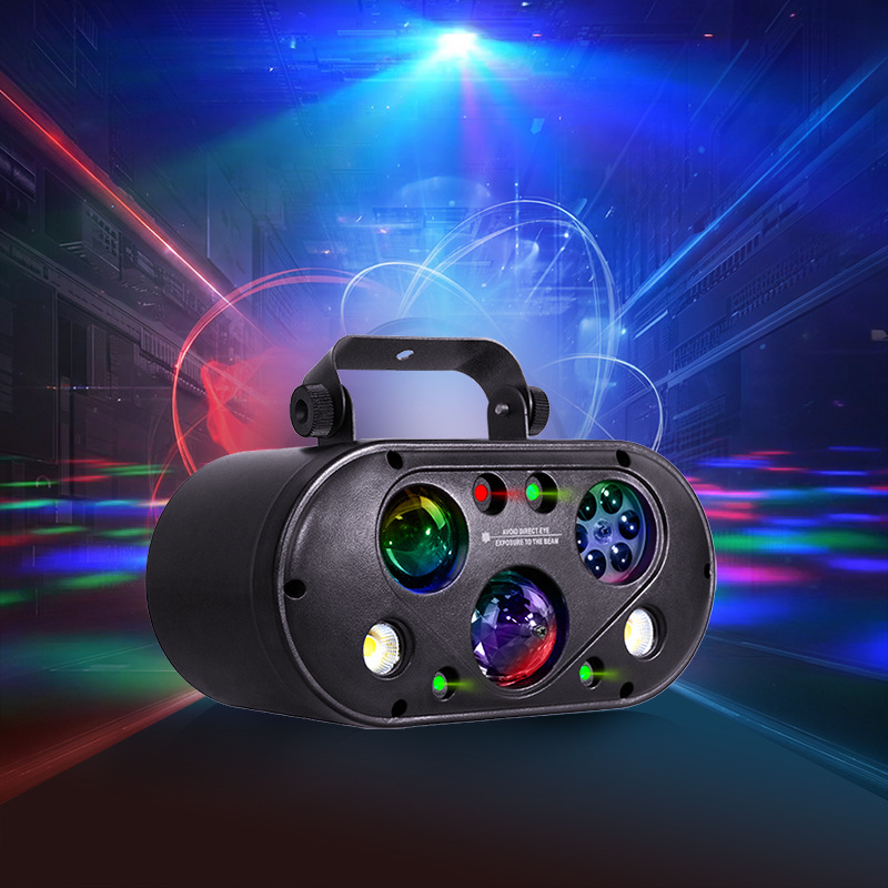 Factory direct sales of RGBW laser mood and atmosphere lights for outdoor effect lights, bar beam stage lighting equipment, high-brightness lamp beads DMX512 stroller six-in-one effect lights, exclusive supply for disco and KTV foreign trade Specification drawing
