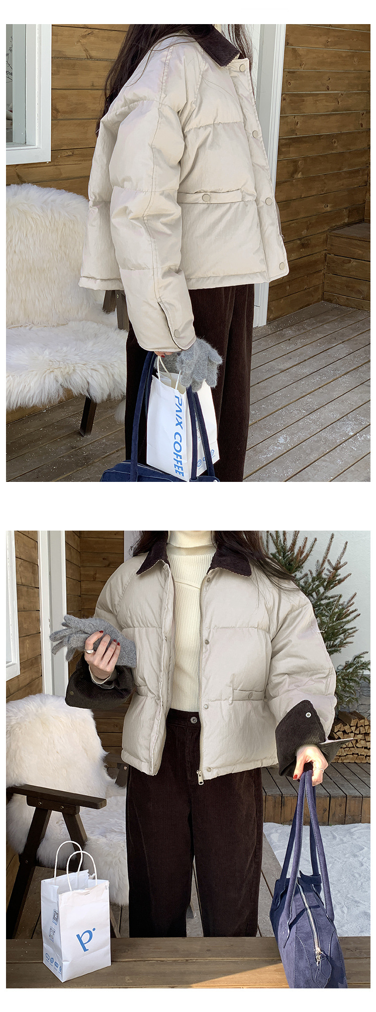 羽绒服女2025冬季新款韩系风宽松百搭白鸭绒保暖翻领面包服外套详情8