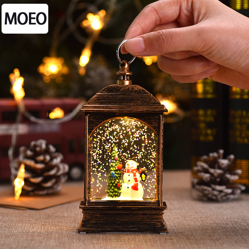 Christmas Light Interior Waterflood Old Man Flat Small Wind Lamp Tabletop Decoration Snowman Small Oil Lamp Decoration details Picture