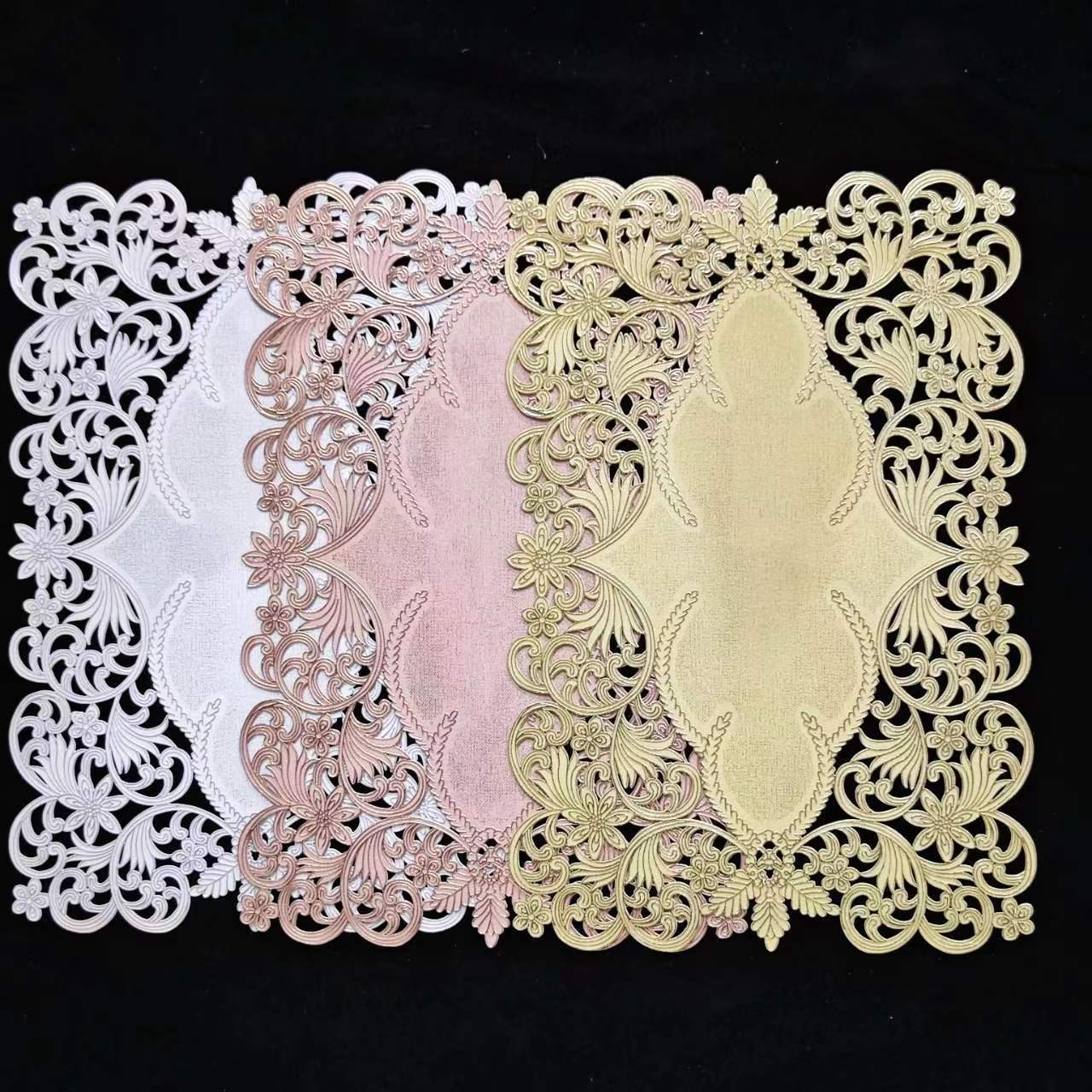 Yijia 2023 New pvc hollowed-out leaf rectangular gold-embossed Western placemats, simple household tea cup MATS, cross-border wholesale, waterproof, anti-slip, heat-resistant and wear-resistant details Picture