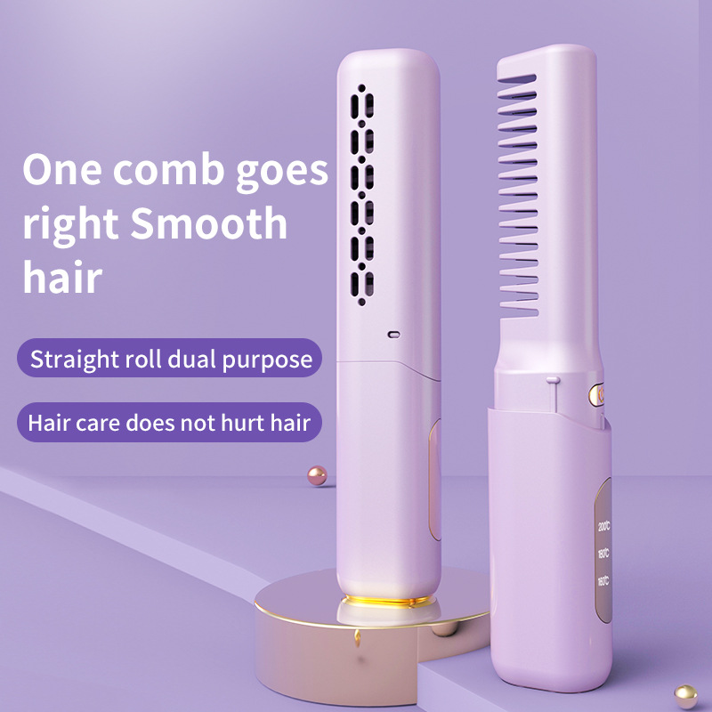 Cross-border hair straightening comb, mini portable curling iron, dry and wet dual-purpose rechargeable hair straightening comb, hair straightening splint Application Scenario