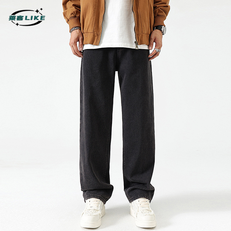 Men's jeans, American street fashion brand denim pants, men's loose and high-end style, versatile washable denim straight-leg pants details Picture
