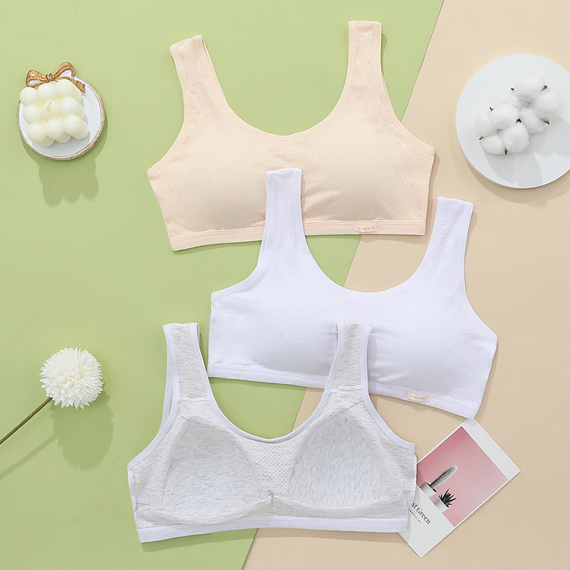 【 Activity 】 Net thin girls' vest underwear Women's pure cotton inner breathable anti-leakage fixed cup high school bra full figure