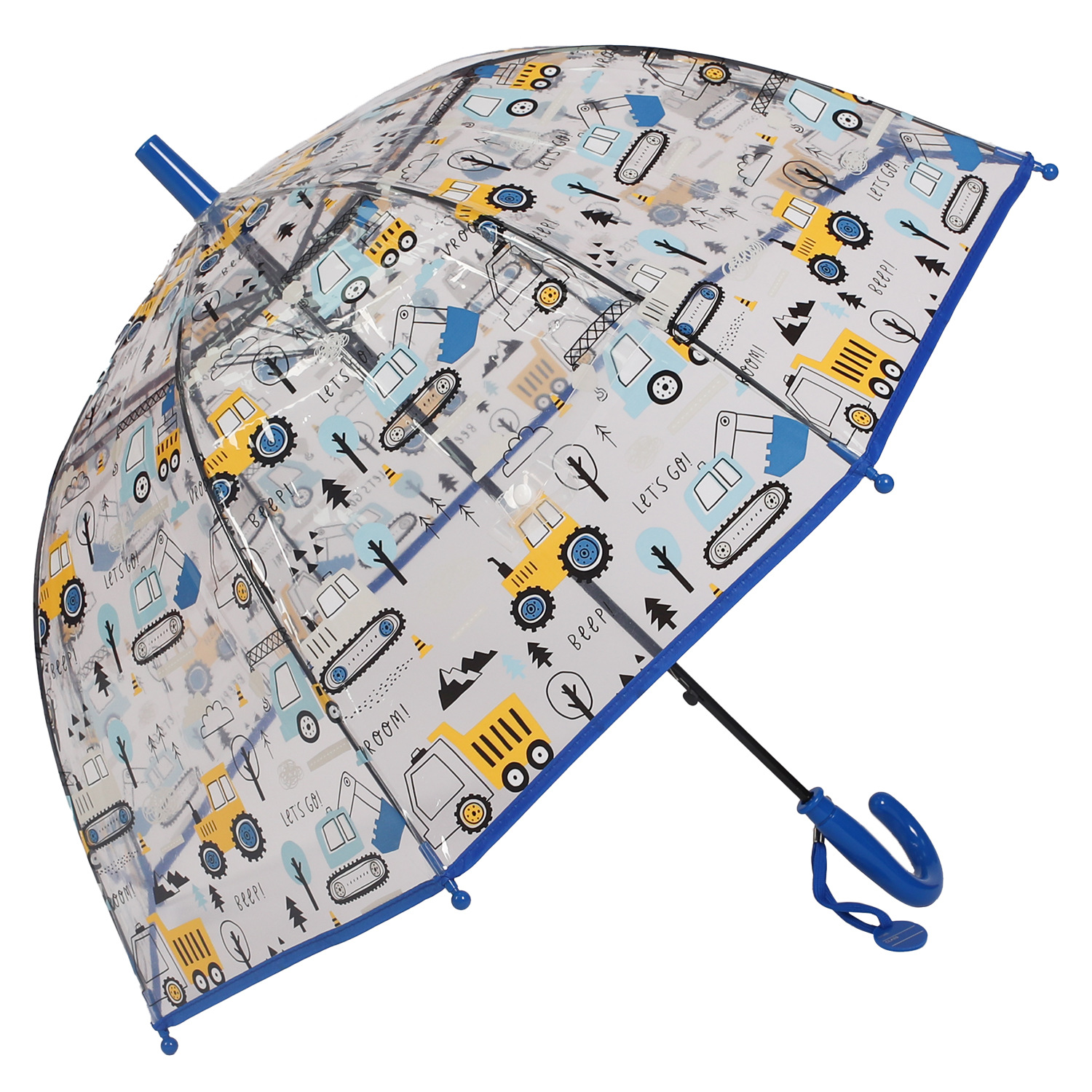 【 Cross-border new children's umbrella, cute cartoon POE transparent umbrella, excavator bulldozer pattern automatic umbrella in stock Item Picture