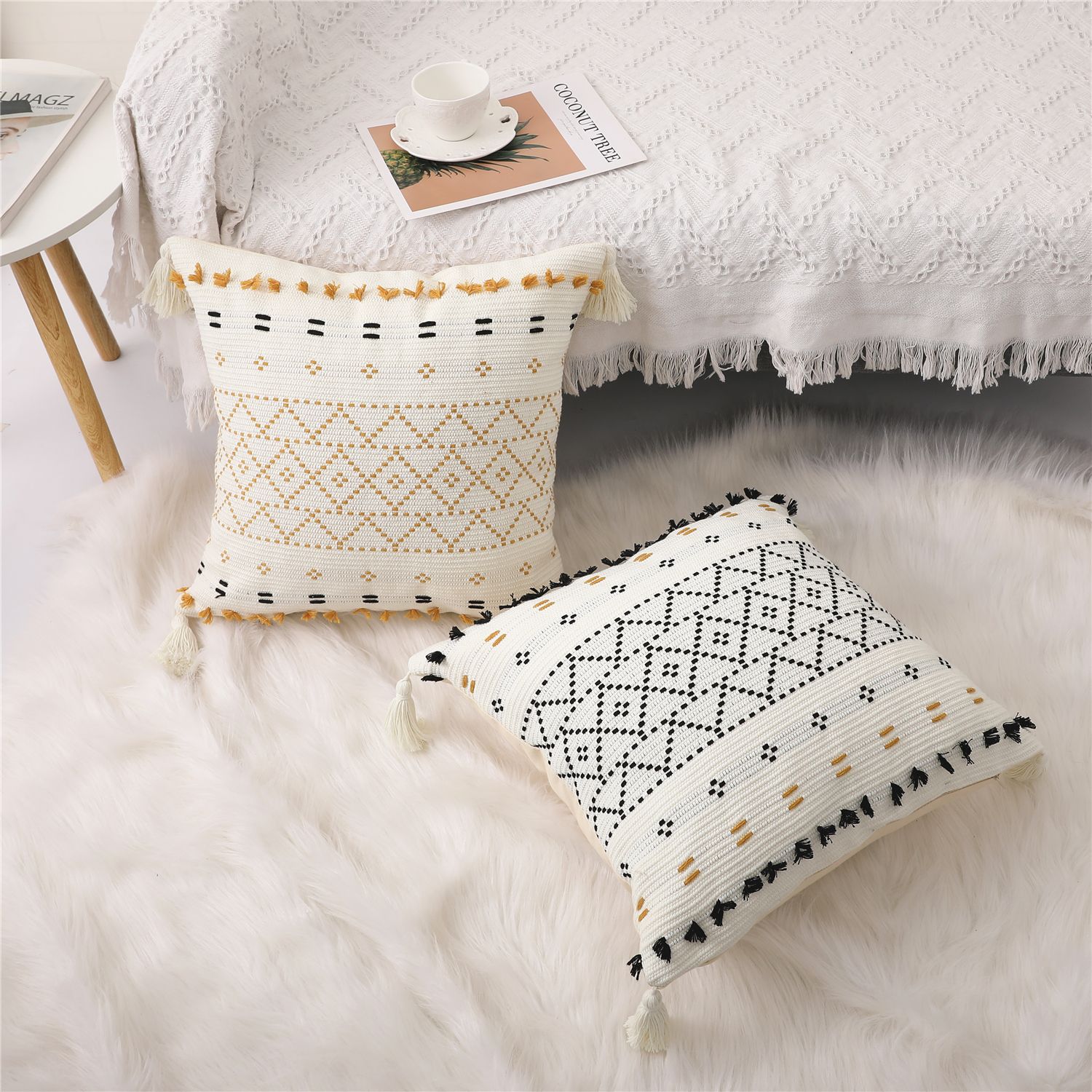 Nordic Cotton Woven Bohemian Fringe Throw Pillow Office Waist Pillow Headboard Pillow Cushion Sofa Pillow Cover details Picture