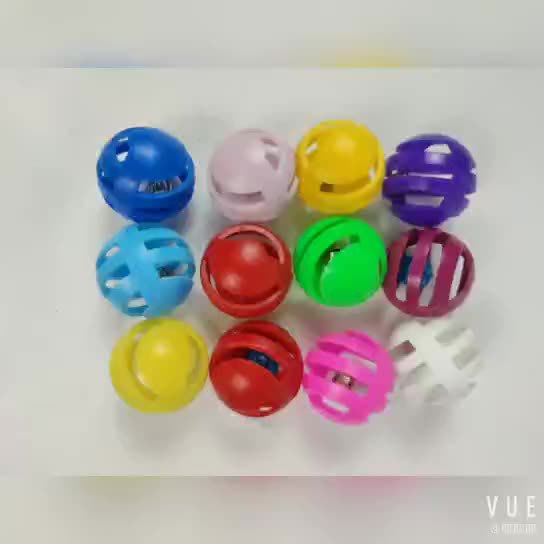 七彩空心一字格塑料铃铛球3.5cm 逗猫宠物玩具猫猫玩具