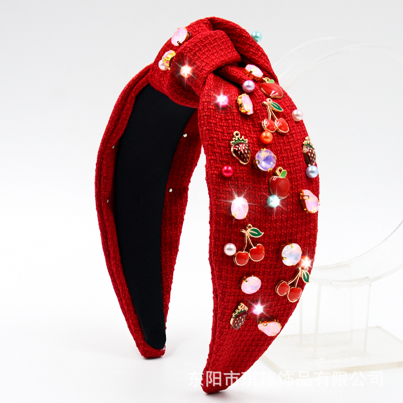 Qiwei Accessories' exclusive cross-border new summer hair band fabric fashion wide edge knotted and stuck strawberry cherry apple accessory hair accessory custom for women Application Scenario