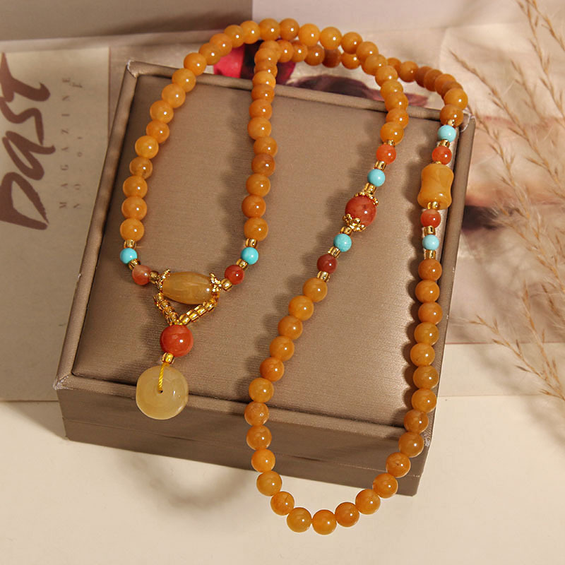 Gold thread jade colorful beaded multi-layer bracelet for women, light luxury, niche, exquisite, retro and high-end feel, peace pendant bracelet Item Picture