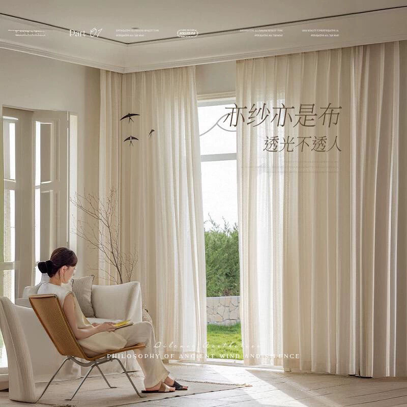 French cream-style gauze curtains with embossed white window screens exude a sense of luxury. Living room and balcony curtains with translucent and semi-transparent gauze curtains Specification image