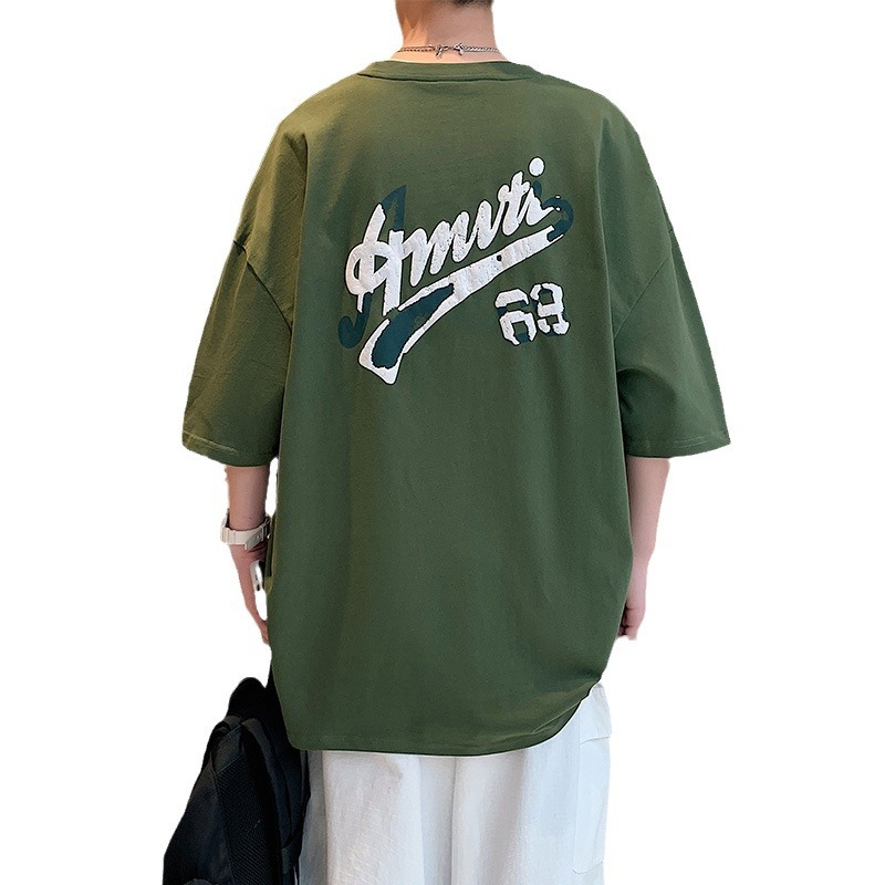 短袖/t恤男士短袖潮流/T恤/服装/半袖白底实物图