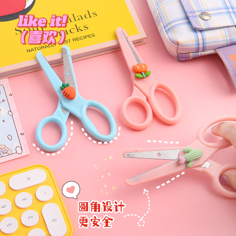 diy cartoon children's safety scissors, paper cutting, hand-cut, ins cute student office portable art scissors details Picture