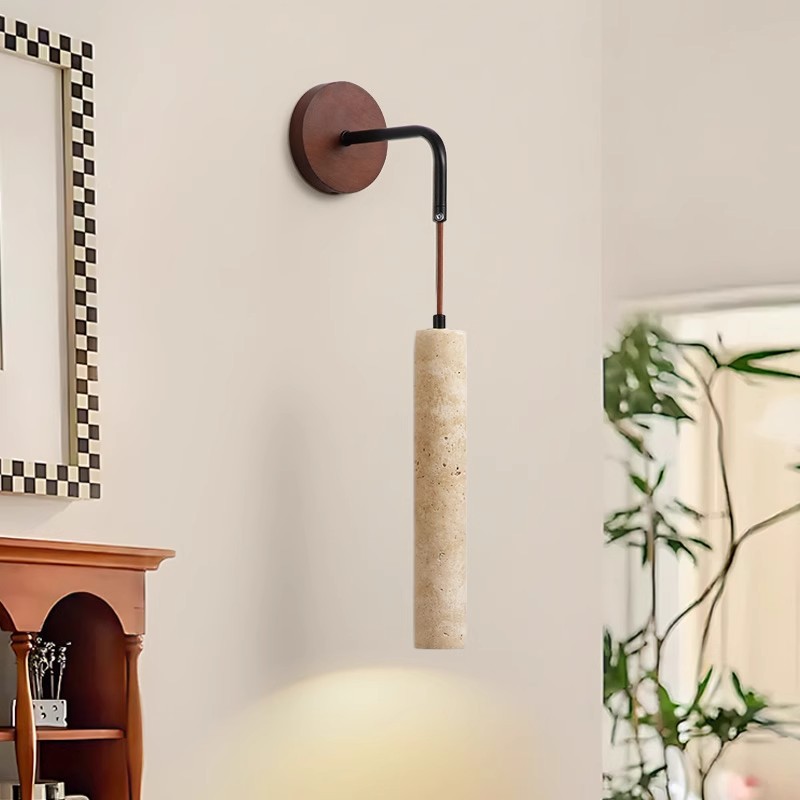 Huangdong Stone Bedroom Bed Wall Lamp Wabi-Sabi Retro Walnut Adjustable Ceiling Line Homestayroom Background Wall Lamp details Picture