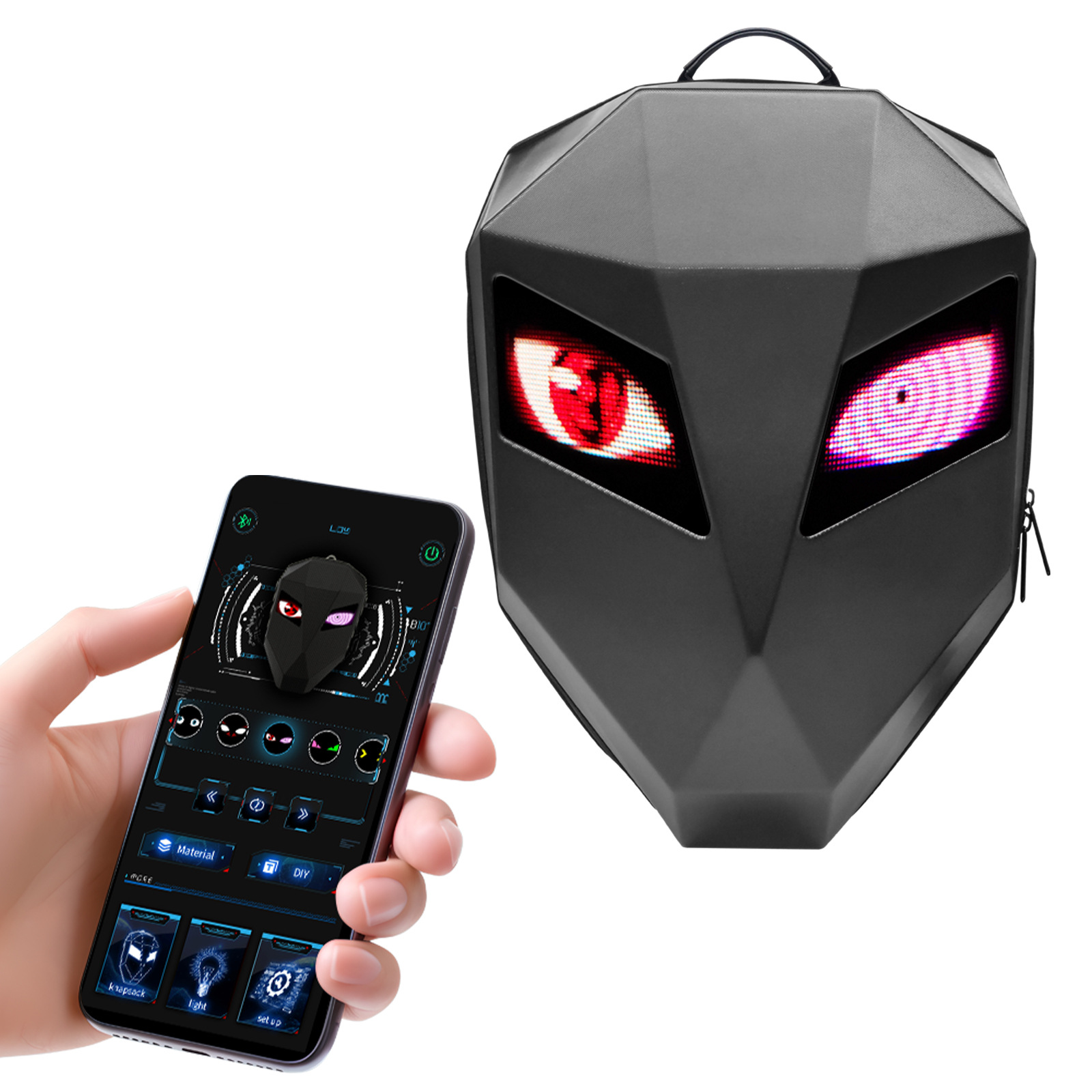 Loy Led Rider Motorcycle Riding Travel Student Backpack Diy Luminous Eye Screen Helmet Motorcycle Backpack Specification drawing