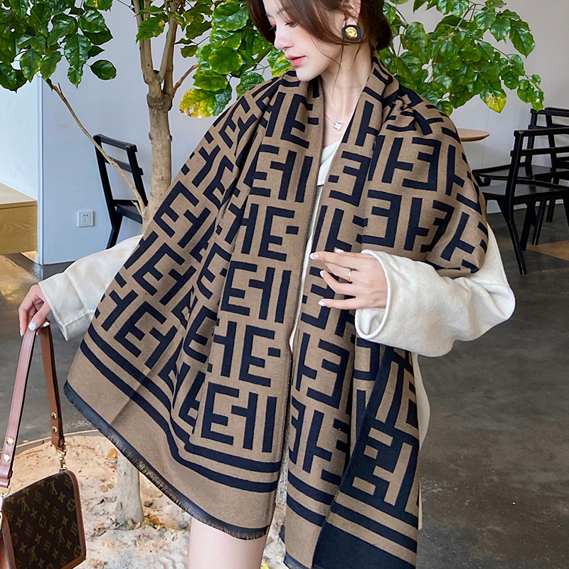 Autumn And Winter F Letter Thick Imitation Cashmere Scarf Female Korean Version Of Dongdaemun All-In-One Long Women's Shawl Collar details Picture