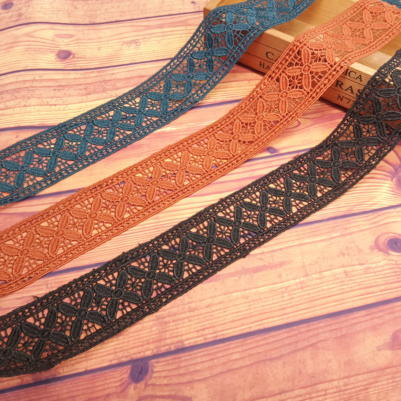 Lace factory direct sales of new black, dark green, brick red water-soluble double-sided barcode lace for clothing, scarves and home textile accessories