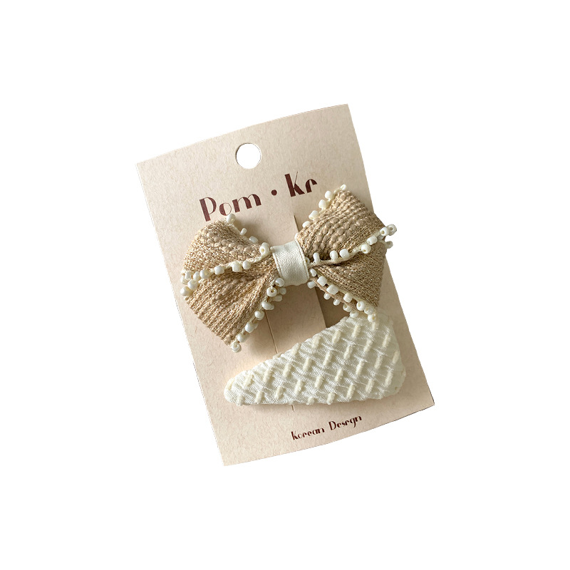 New French lace forest style children's bow hair clips, cream-colored fabric edge hair clips, Korean-style headwear rubber bands Item Picture