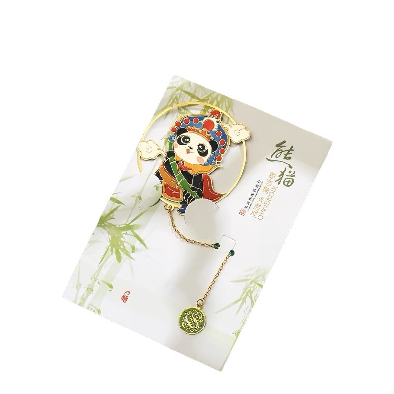 Customized creative metal cultural and creative bookmarks, ancient-style lacquered three-dimensional cartoon panda bookmarks, Chinese-style and national trend bookmarks Item Picture