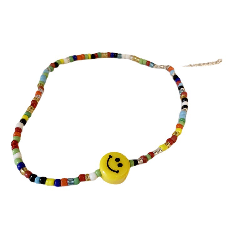 Yang denmi mismo estilo linda cara feliz collar mujer verano super hada color arroz cuentas cadena pulsera cadena clavícula collar cuello cadena cuello Item Picture