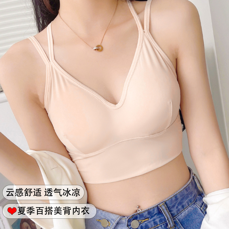 Summer ice silk cross-cut beautiful back, chest wrap, strapless, no steel ring, chest pad, versatile base, sports halter bra Specification image