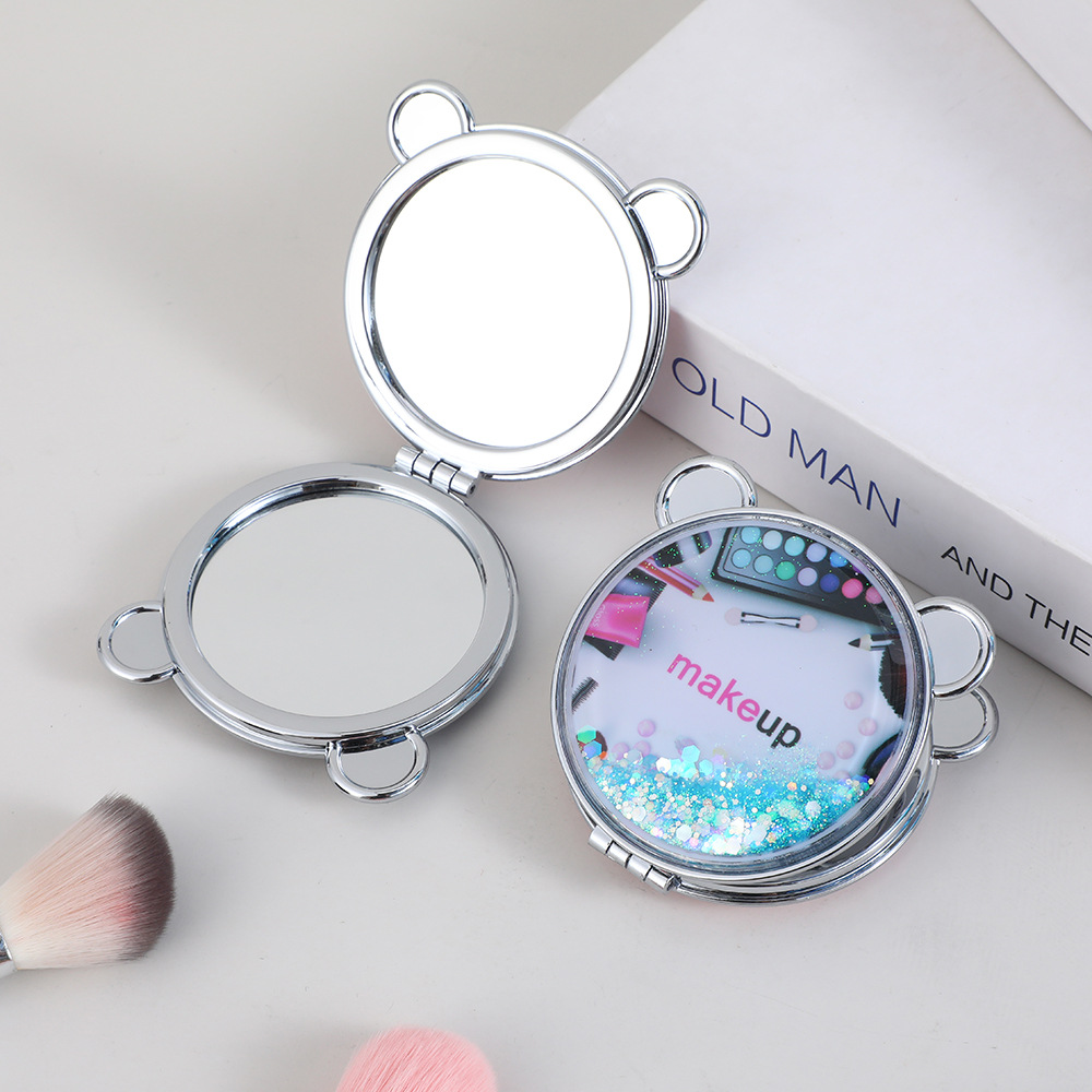 网红款化妆镜小熊耳朵面包流沙系列镜子便携双面折叠镜口袋梳妆镜详情9