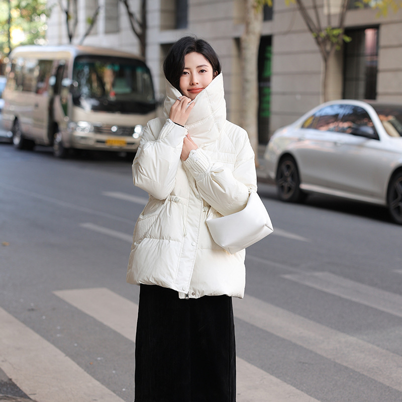 Rong Tai Stand Collar Warm Down Jacket Women 2023 Winter New Drawstring Waist Small Man Medium Long Duck Down Coat details Picture