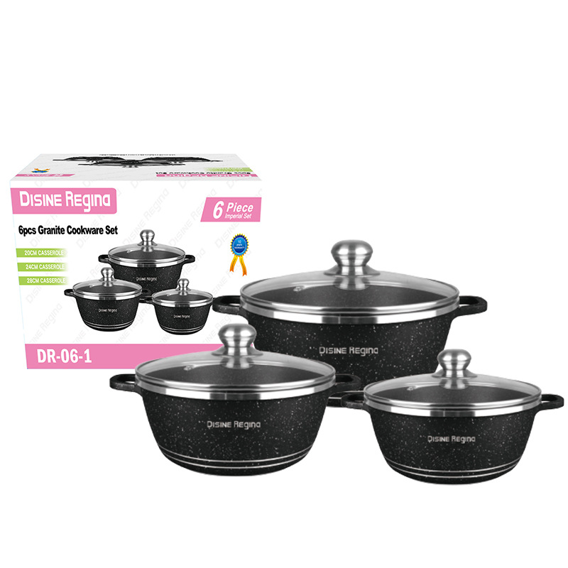 外贸6件套铝锅SixPiecePotSet20-24-28cm大麦饭石不粘锅汤锅铝锅