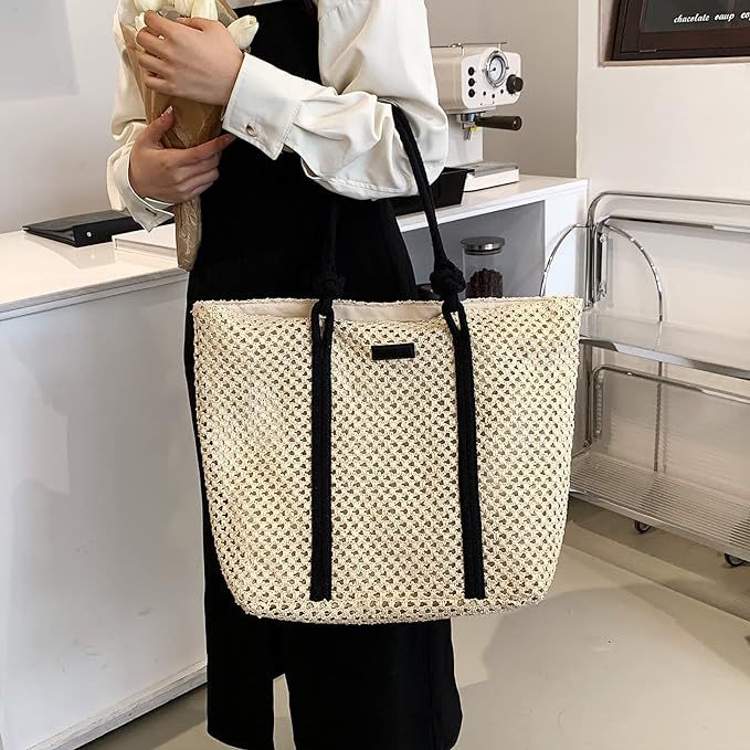 Straw beach bag, summer woven tote bag, large single-shoulder woven handbag, straw bag, women's vacation bag details Picture