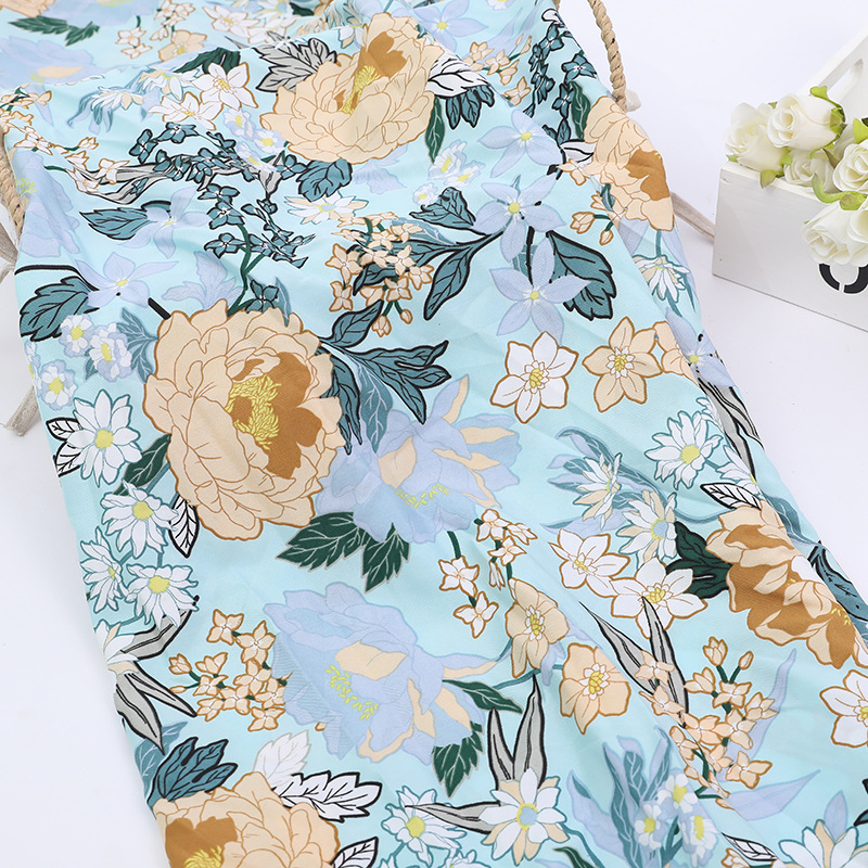 Boho Style Summer Clothing Fabric Polyester Four-Sided Elastic Plain Print Fabric details Picture