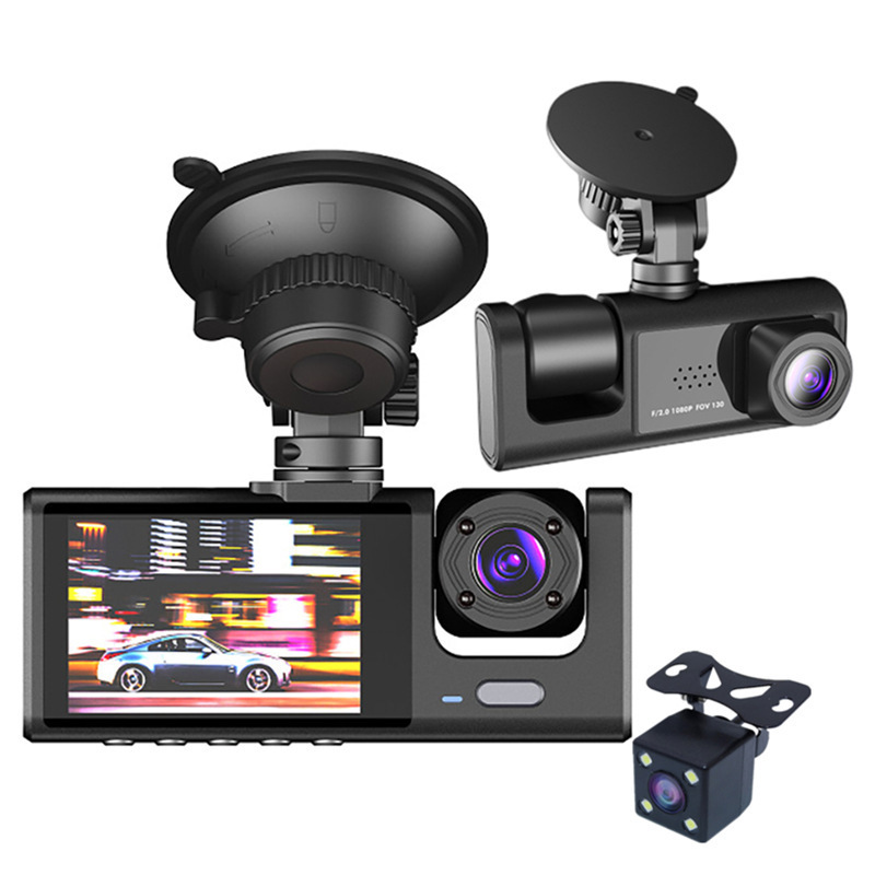 S1 New 2-inch screen triple recording high-definition 1080p dashcam, front, middle and rear panoramic triple lens R300 upgraded version Item Picture