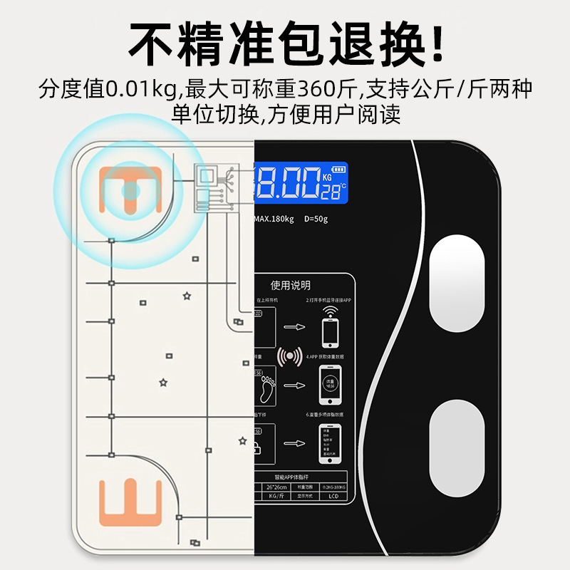 Chinese English App Intelligent Body Fat Scale Home Electronic Scale Human Body Weight Scale Human Body Scale Manufacturers Support Generation Application Scenario