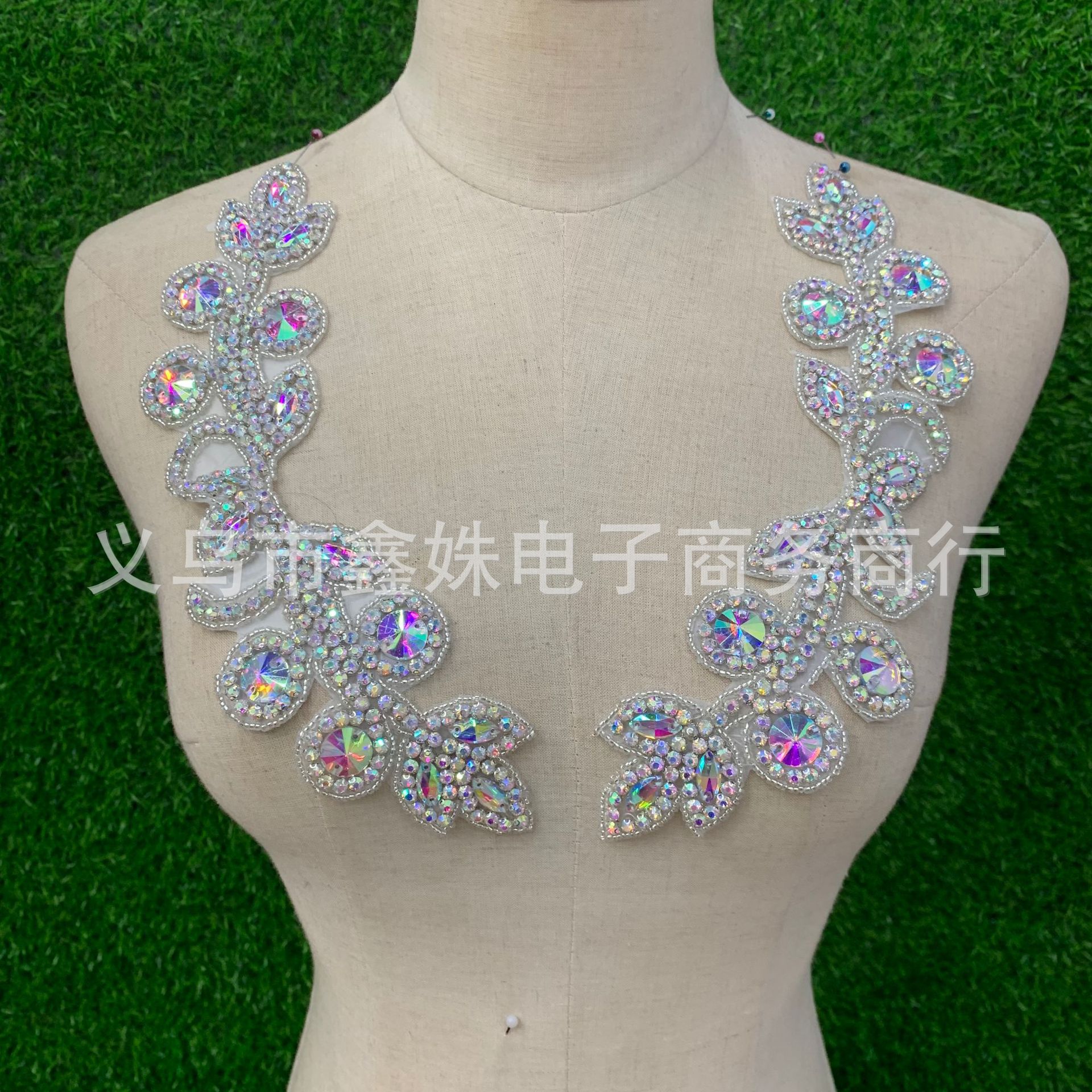 欧美七彩麦穗钻石腰封手缝串珠晚会礼服腰带