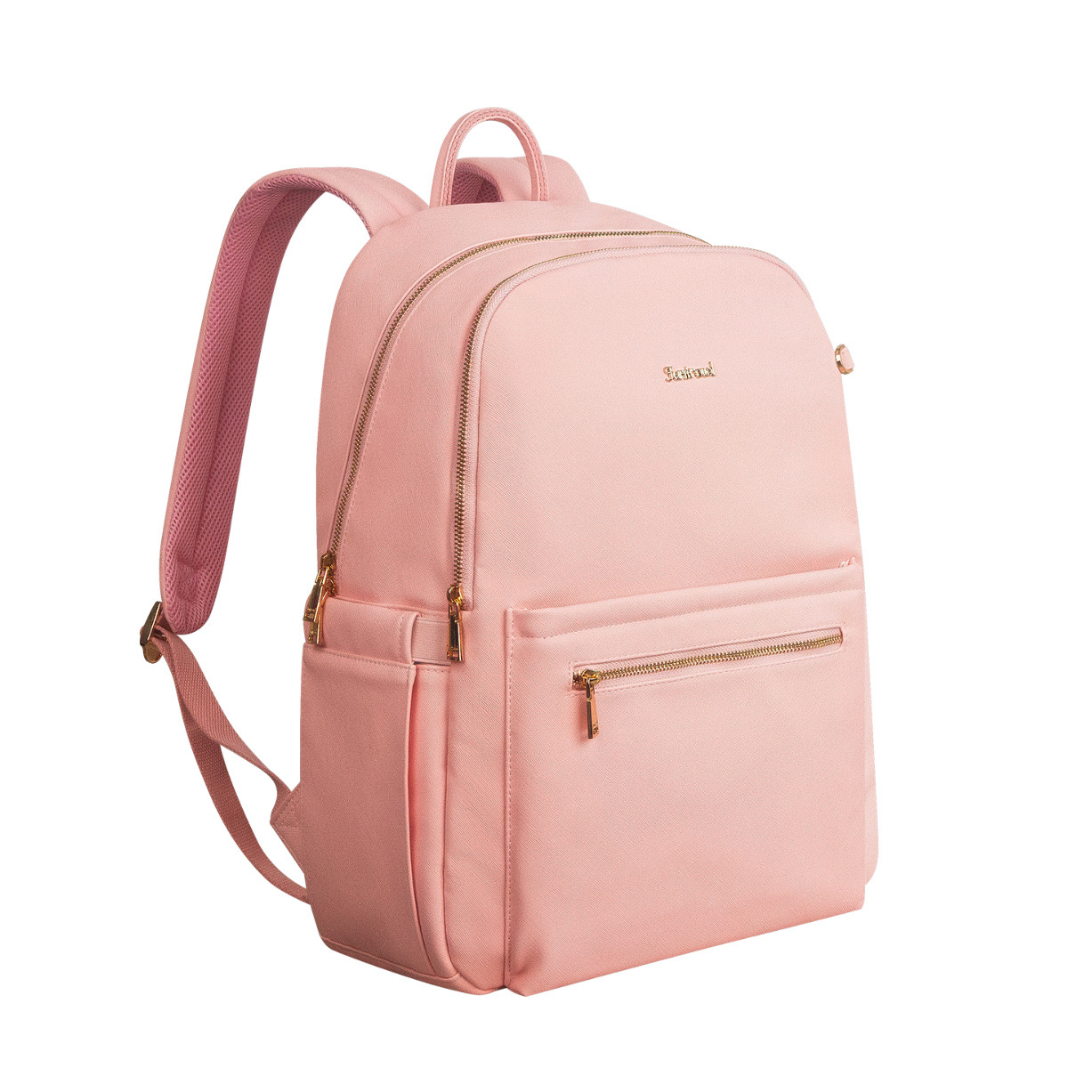 轻便通勤防水双肩包男女通用商务背包超纤皮电脑包旅游妈咪包14寸白底实物图