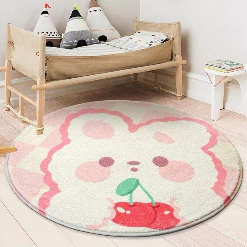 Cartoon imitation cashmere round carpet, comfortable and anti-slip floor mat, living room and bedroom plush washable floor mat factory wholesale Application Scenario
