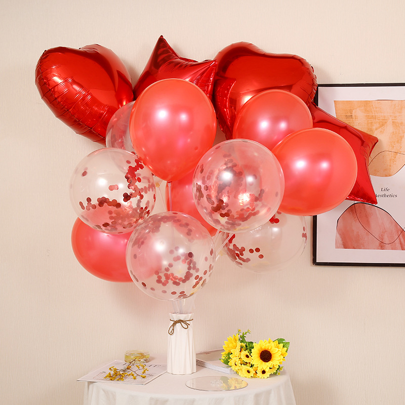 十四件套组合乳胶气球派对气氛装饰气球爱心五角星网红波波球套装