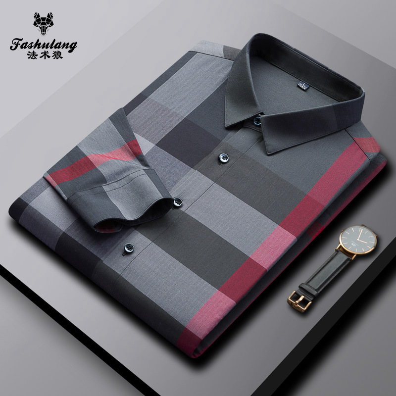 Magic Wolf Men's Clothing 2022 Autumn Regular checkered fitted Shirt Casual Fashion Business men's shirt Specification image