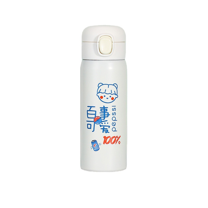 Cartoon 304 Stainless Steel Bounce Cup Double Vacuum Vacuum Cup With Latch Children's Outdoor Pea Cup With Handle Item Picture