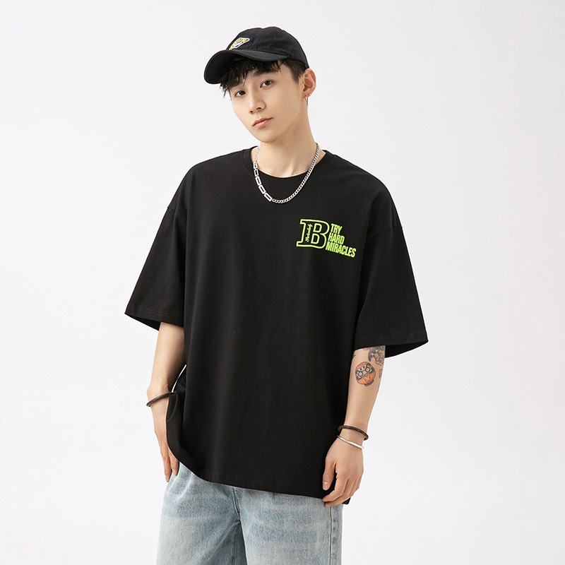 Korean Road Men's clothing American retro letter print T-shirt, new summer street trend loose round-neck short-sleeved T-shirt q details Picture