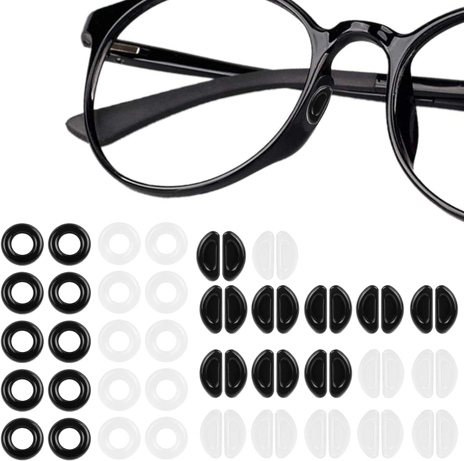 Cross-border best-selling 27 pairs of anti-slip ear tips for glasses, medium-sized round ear pads, concave-convex nose pads for glasses, fixed glasses accessories