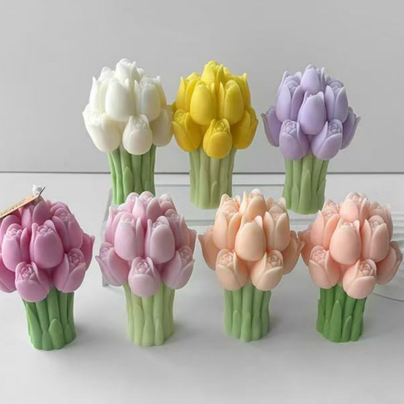 郁金香手捧花造型香薰蜡烛硅胶模具情人节日礼物香薰蜡烛装饰模具
