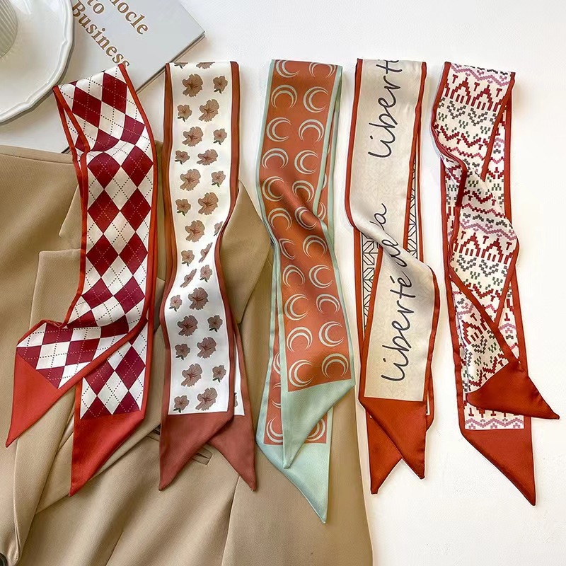 High-Grade Red Sharp Corner Double Satin Small Long Headband Silk Scarf Day Scarf Streamer Handle Bag Everything details Picture