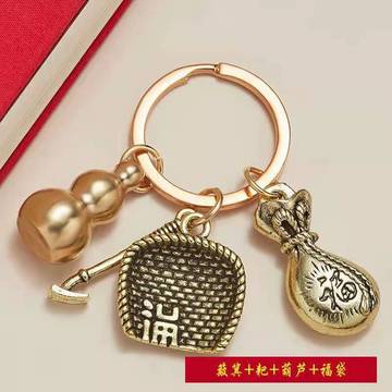 纯铜一叶生财葫芦黄铜钥匙挂件复古叶子福袋中国风创意礼品钥匙圈详情图1